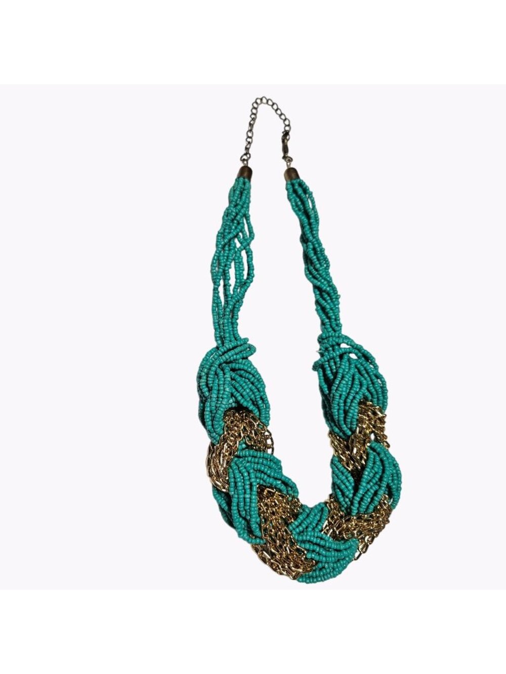 Southwest Woven Chunky Seed Bead Necklace Blue Gold Chains Fashion Jewelry Women